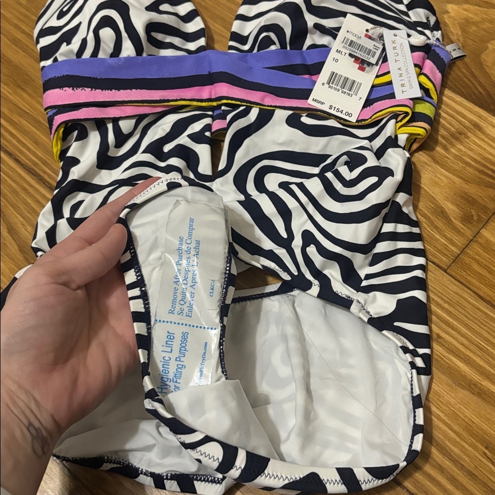 NWT Trina Turk Size 10 Zebra Cross-Back One-Piece Swimsuit - Picture 4 of 5